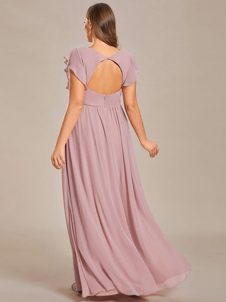 Liliana | Abito da damigella in chiffon con maniche plissettate e scollatura sul retro