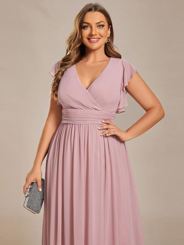 Liliana | Abito da damigella in chiffon con maniche plissettate e scollatura sul retro