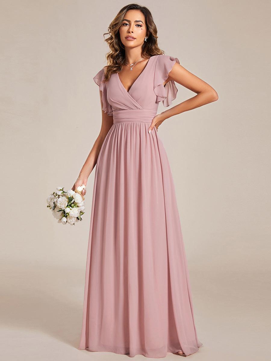 Liliana | Abito da damigella in chiffon con maniche plissettate e scollatura sul retro
