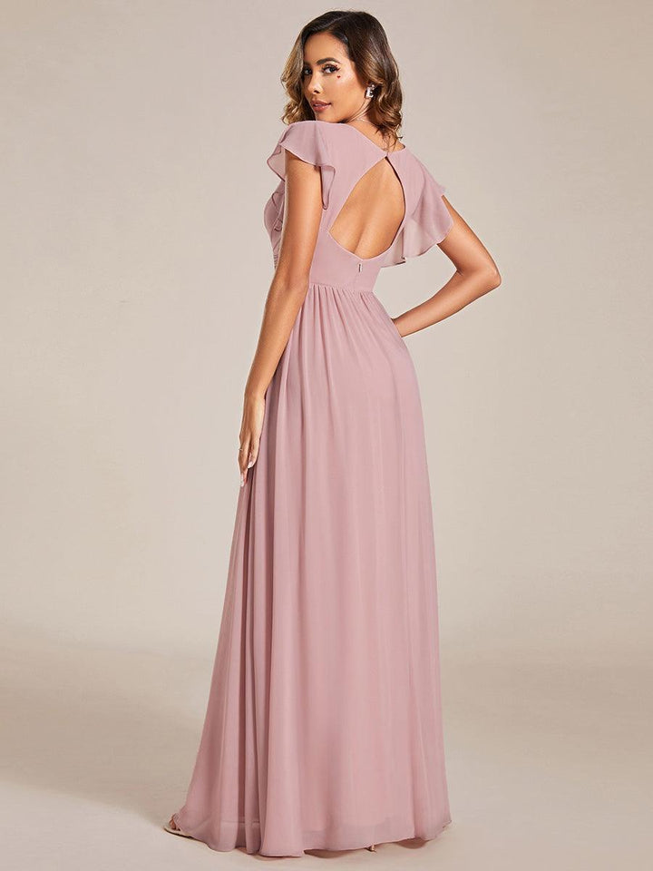 Liliana | Abito da damigella in chiffon con maniche plissettate e scollatura sul retro