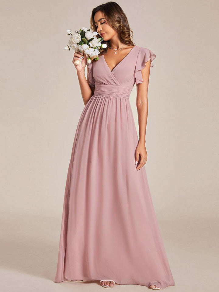 Liliana | Abito da damigella in chiffon con maniche plissettate e scollatura sul retro