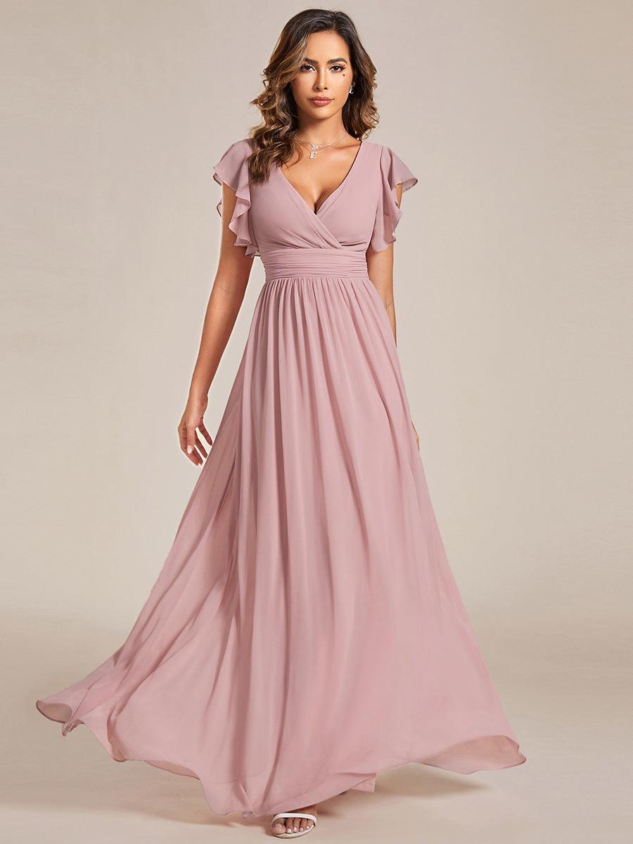 Liliana | Abito da damigella in chiffon con maniche plissettate e scollatura sul retro