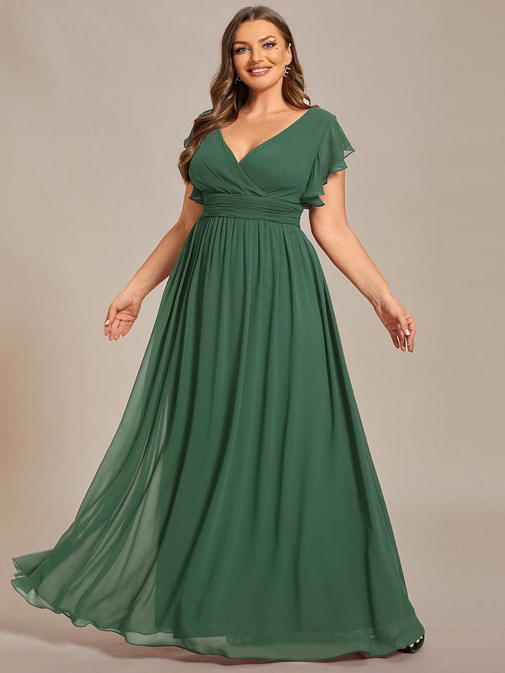 Liliana | Abito da damigella in chiffon con maniche plissettate e scollatura sul retro