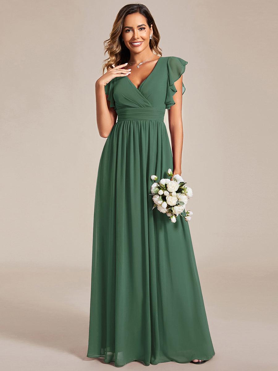 Liliana | Abito da damigella in chiffon con maniche plissettate e scollatura sul retro