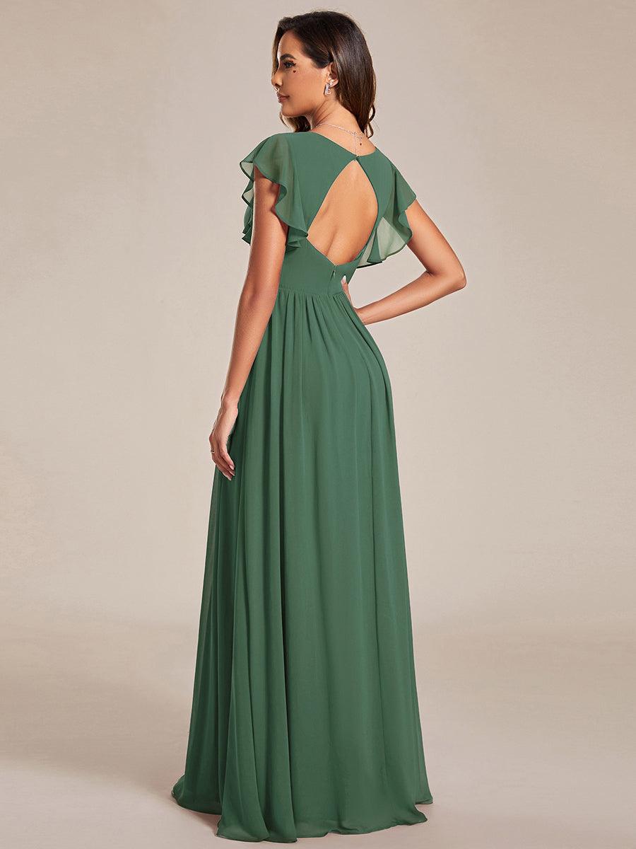 Liliana | Abito da damigella in chiffon con maniche plissettate e scollatura sul retro