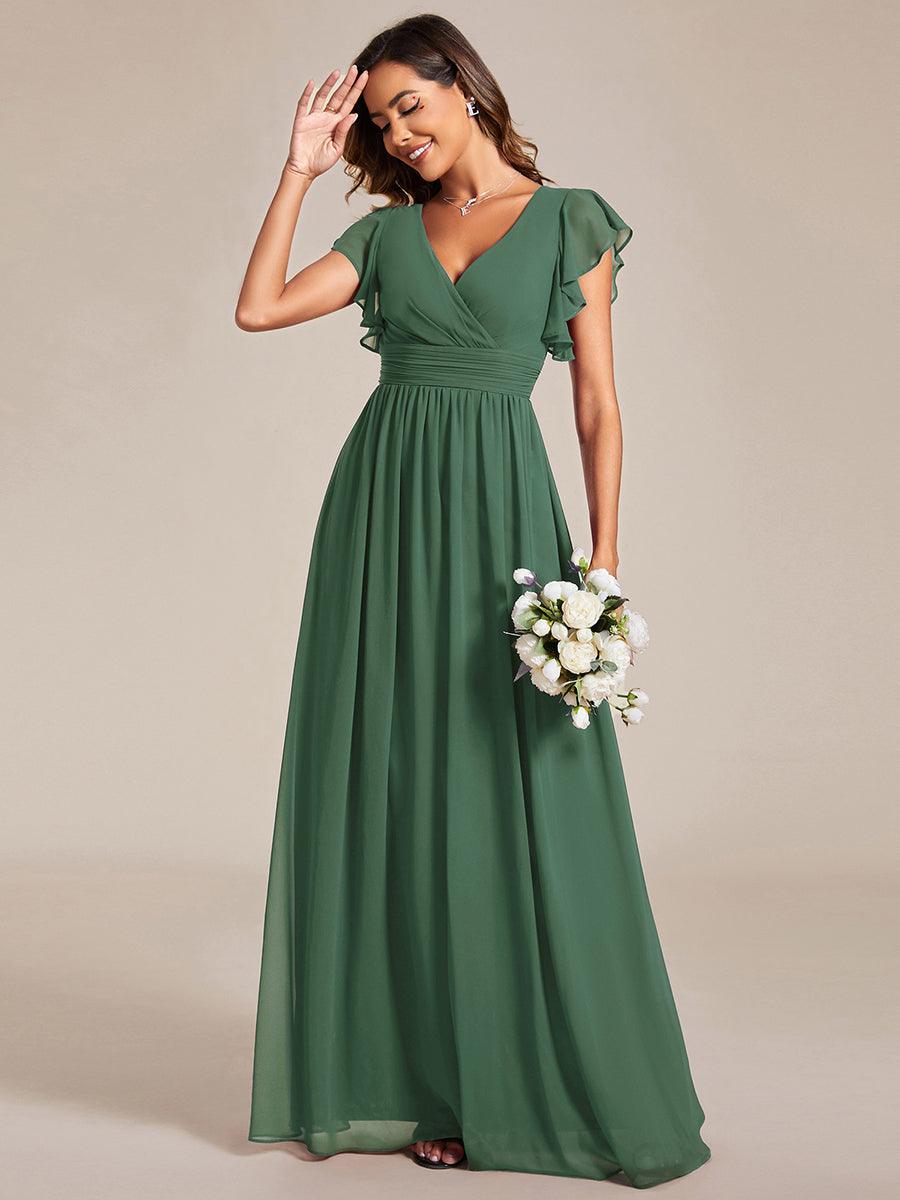 Liliana | Abito da damigella in chiffon con maniche plissettate e scollatura sul retro