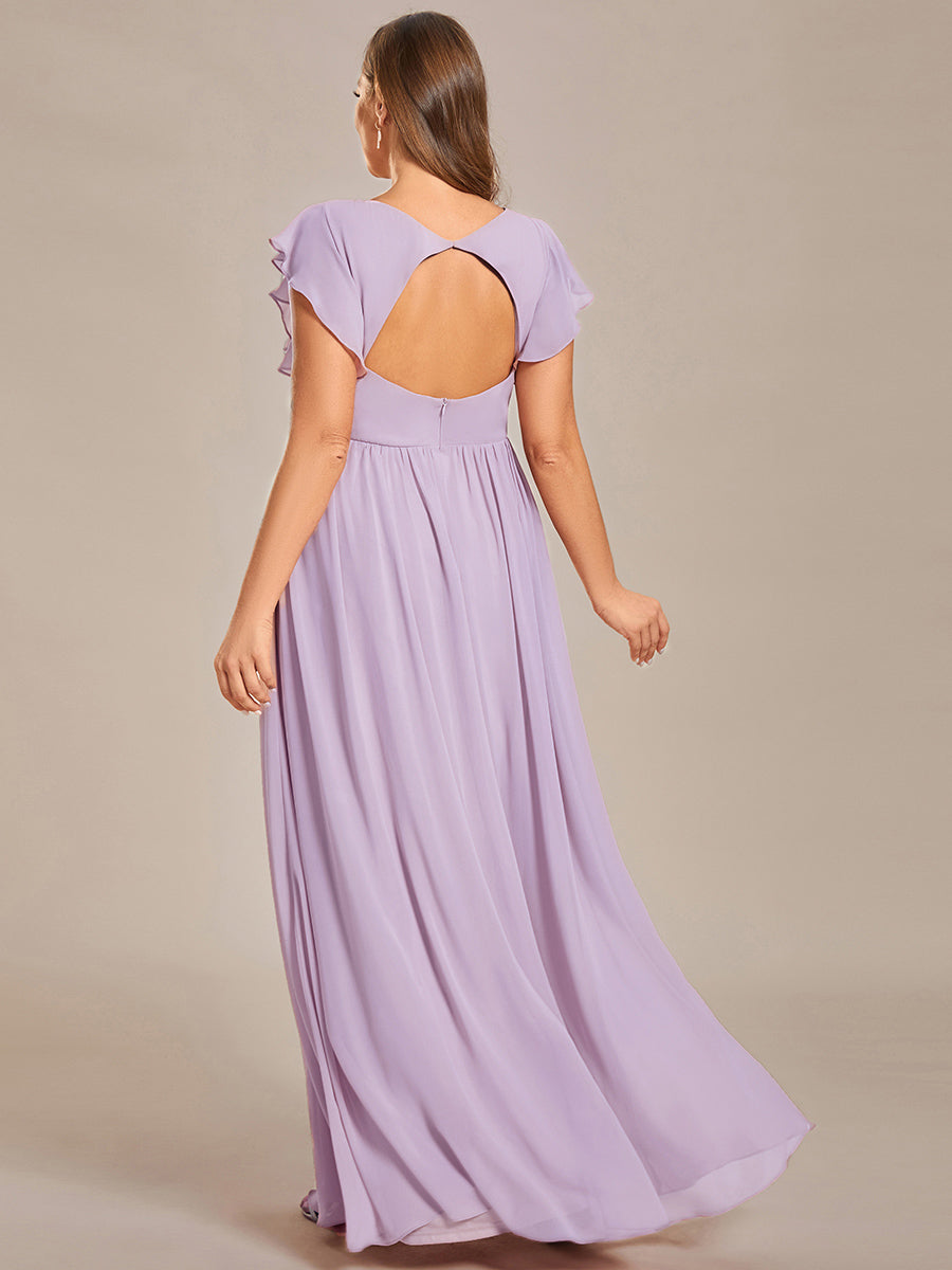 Liliana | Abito da damigella in chiffon con maniche plissettate e scollatura sul retro