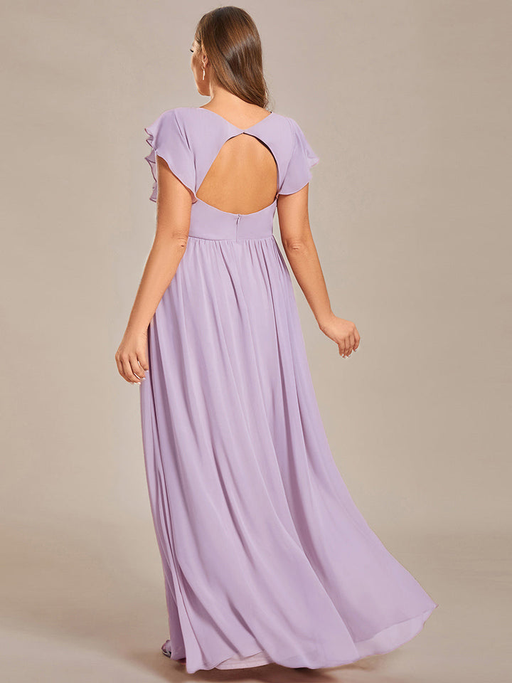 Liliana | Abito da damigella in chiffon con maniche plissettate e scollatura sul retro