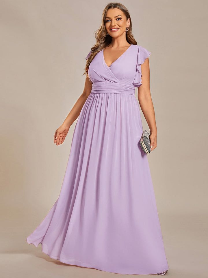 Liliana | Abito da damigella in chiffon con maniche plissettate e scollatura sul retro