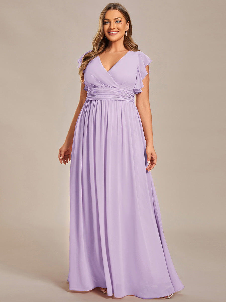 Liliana | Abito da damigella in chiffon con maniche plissettate e scollatura sul retro
