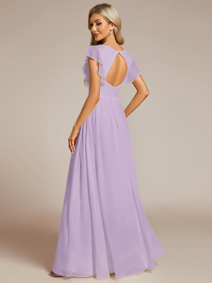 Liliana | Abito da damigella in chiffon con maniche plissettate e scollatura sul retro