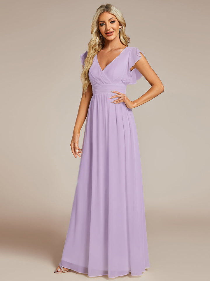 Liliana | Abito da damigella in chiffon con maniche plissettate e scollatura sul retro