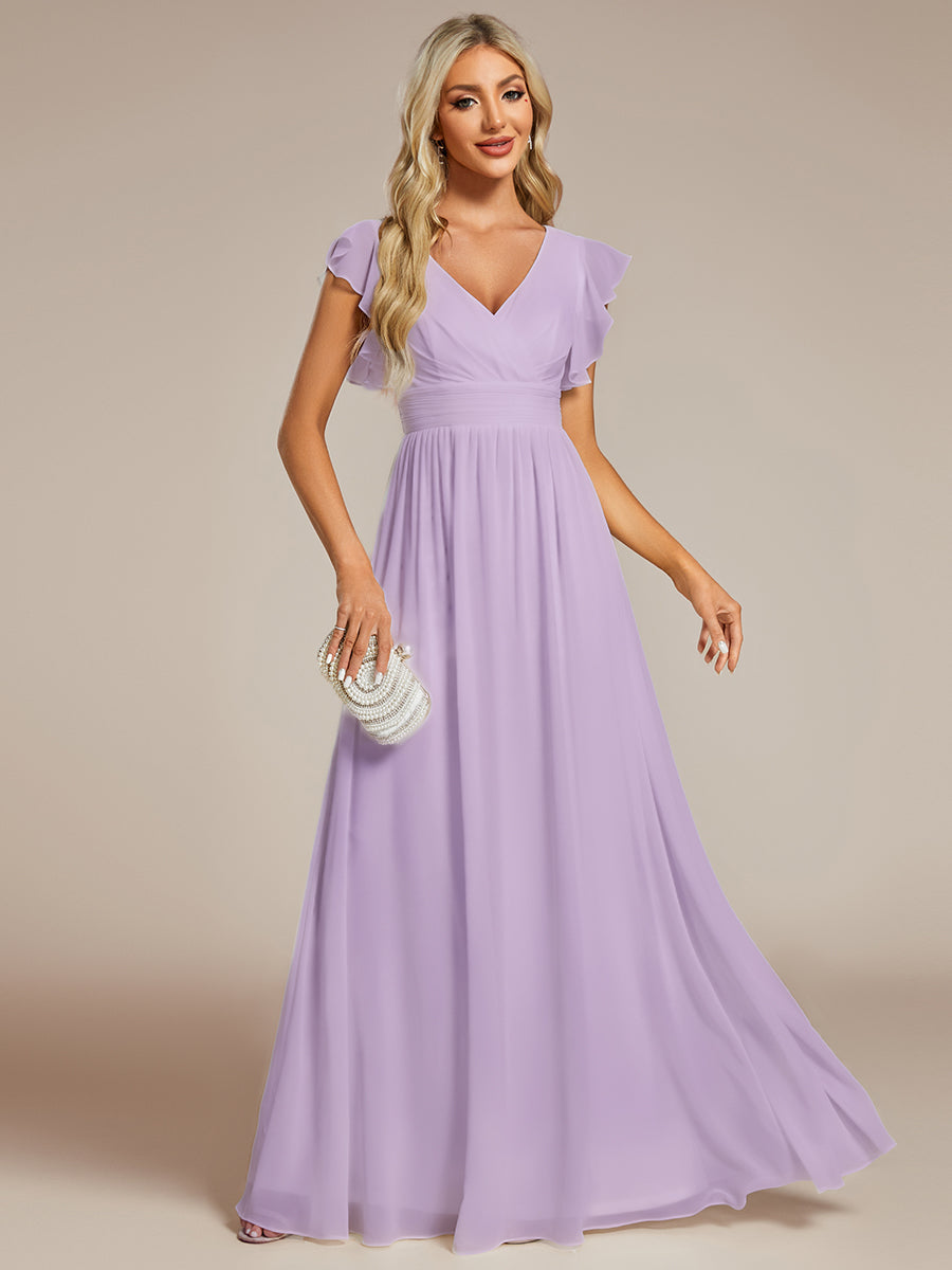 Liliana | Abito da damigella in chiffon con maniche plissettate e scollatura sul retro