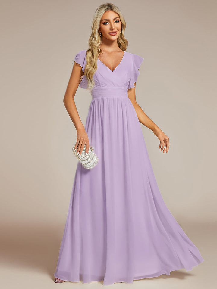Liliana | Abito da damigella in chiffon con maniche plissettate e scollatura sul retro