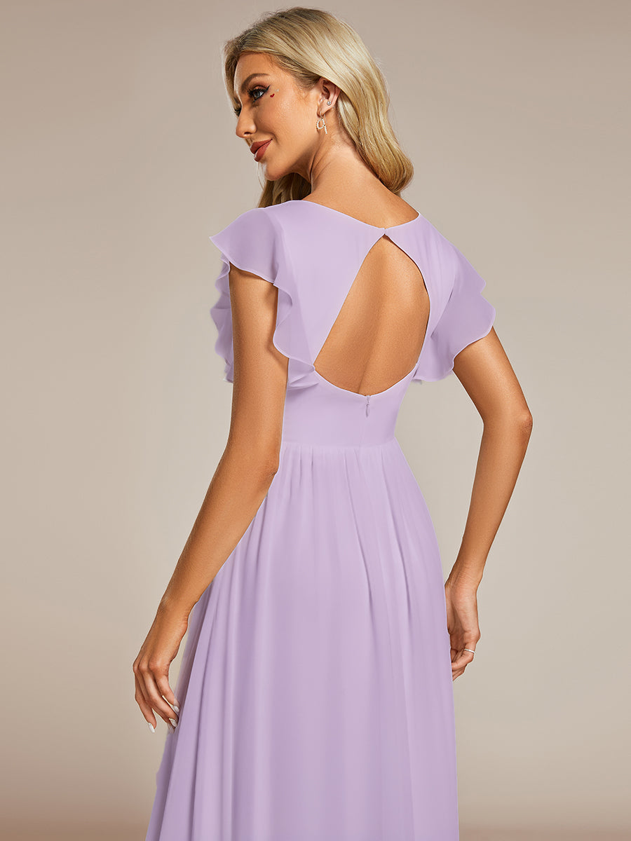 Liliana | Abito da damigella in chiffon con maniche plissettate e scollatura sul retro