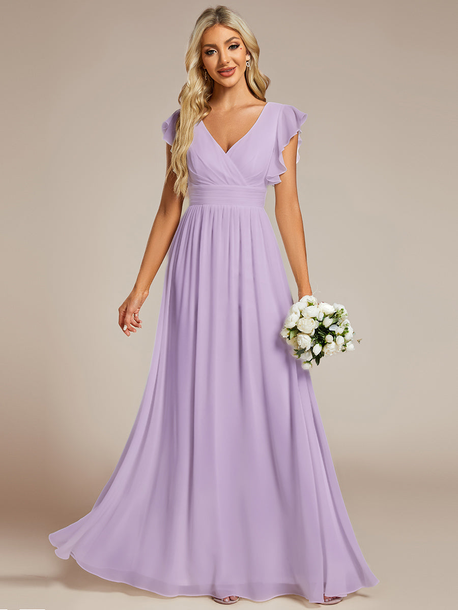 Liliana | Abito da damigella in chiffon con maniche plissettate e scollatura sul retro