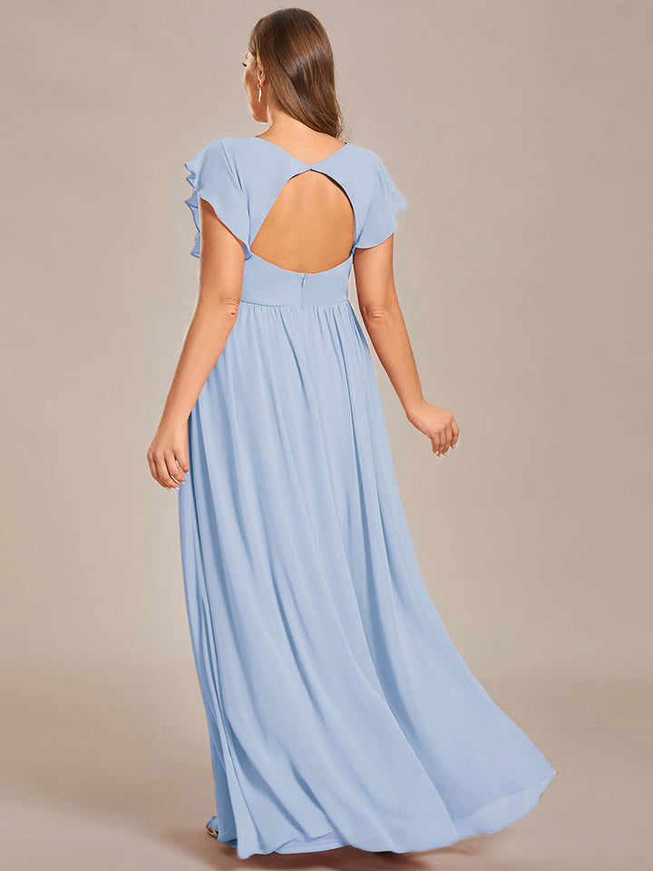 Liliana | Abito da damigella in chiffon con maniche plissettate e scollatura sul retro