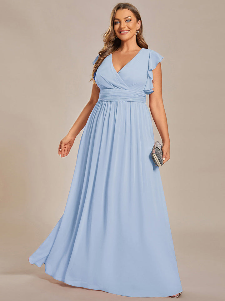 Liliana | Abito da damigella in chiffon con maniche plissettate e scollatura sul retro