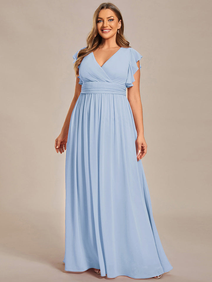 Liliana | Abito da damigella in chiffon con maniche plissettate e scollatura sul retro