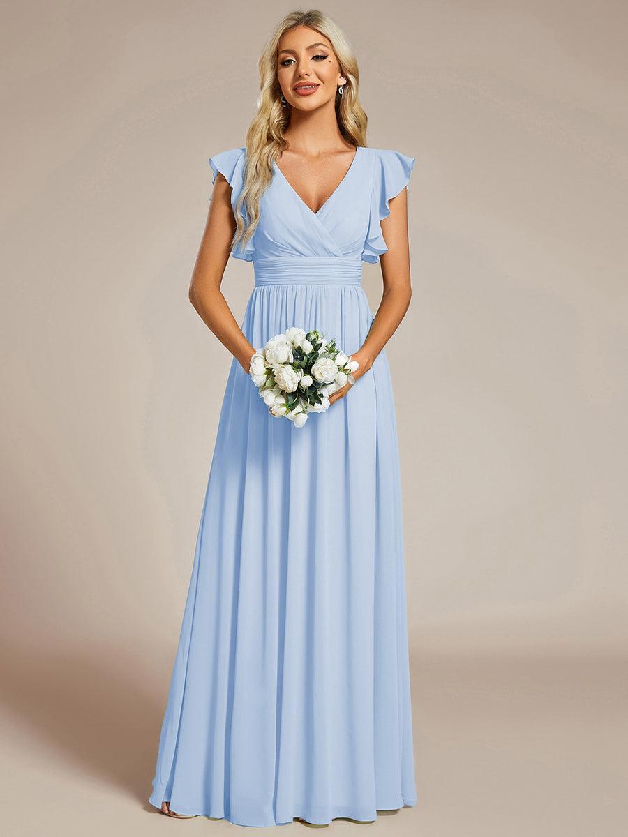 Liliana | Abito da damigella in chiffon con maniche plissettate e scollatura sul retro