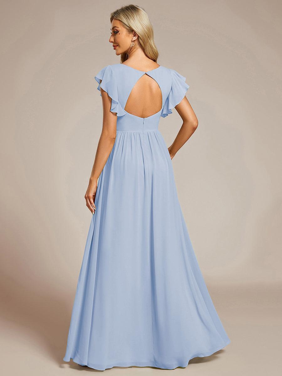 Liliana | Abito da damigella in chiffon con maniche plissettate e scollatura sul retro