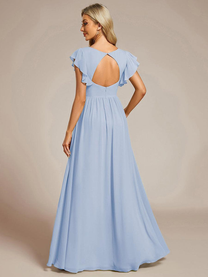 Liliana | Abito da damigella in chiffon con maniche plissettate e scollatura sul retro