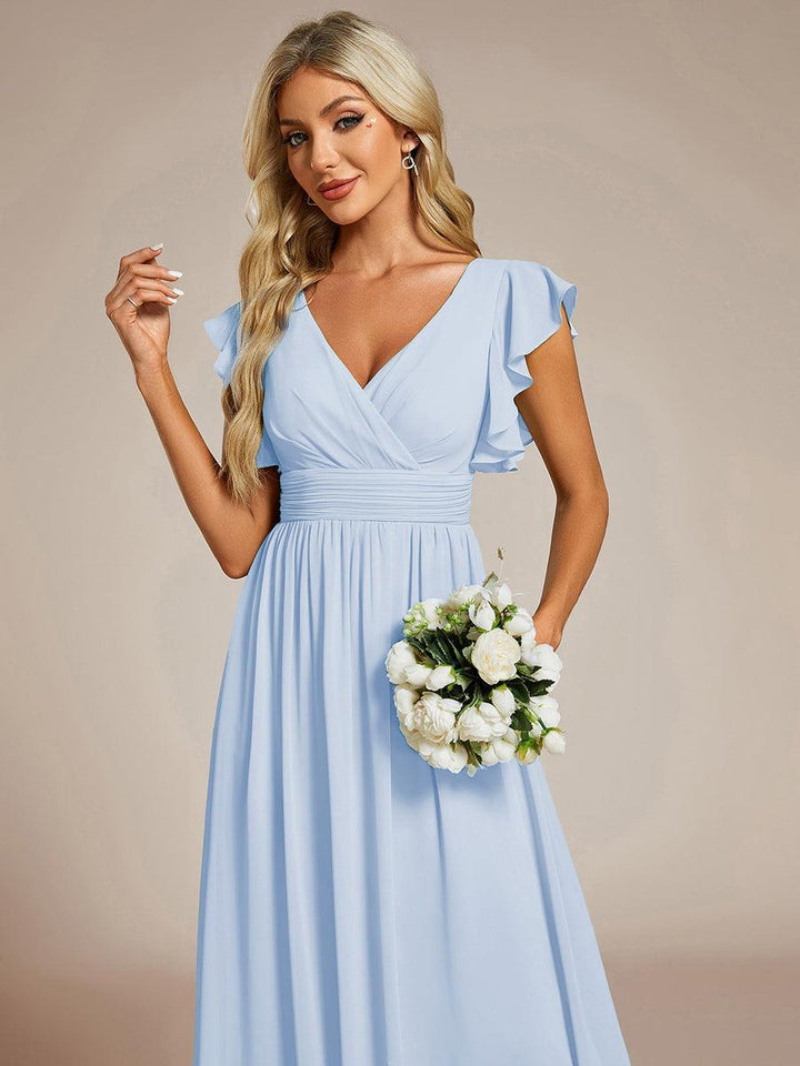 Liliana | Abito da damigella in chiffon con maniche plissettate e scollatura sul retro