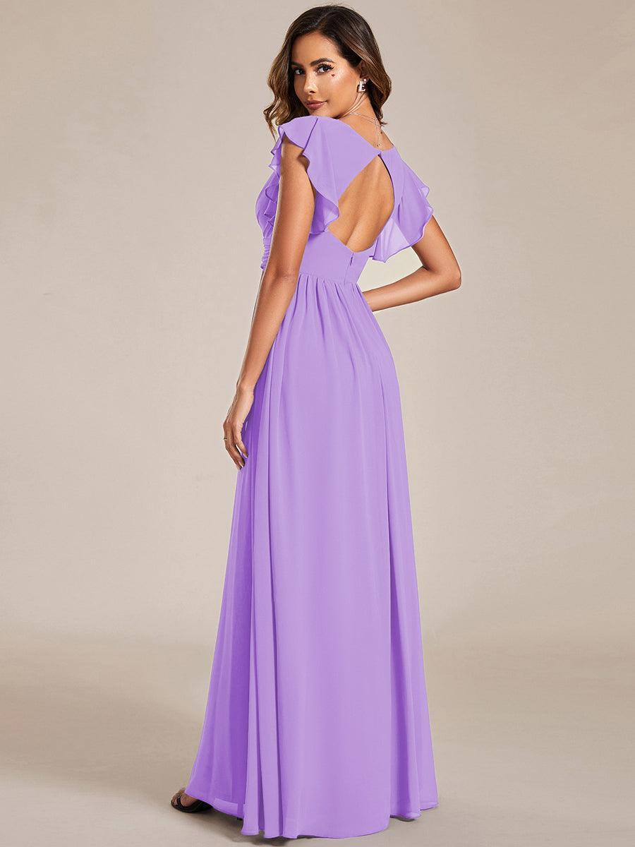 Liliana | Abito da damigella in chiffon con maniche plissettate e scollatura sul retro
