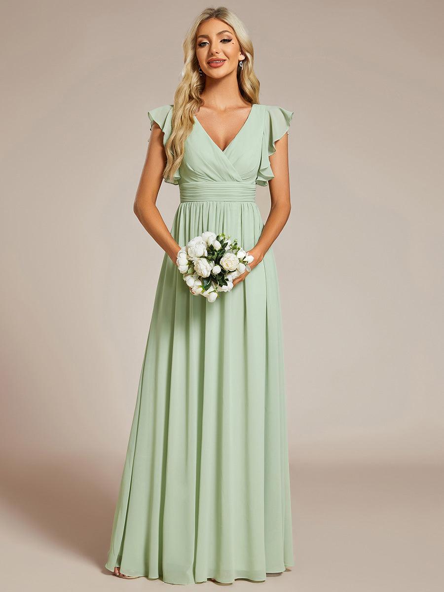 Liliana | Abito da damigella in chiffon con maniche plissettate e scollatura sul retro