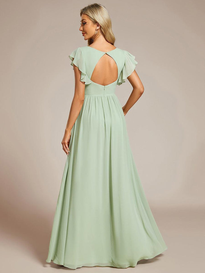 Liliana | Abito da damigella in chiffon con maniche plissettate e scollatura sul retro