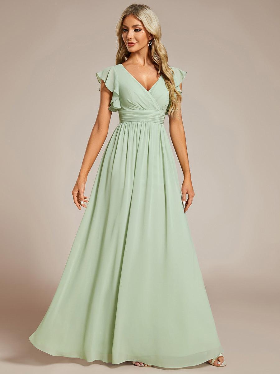 Liliana | Abito da damigella in chiffon con maniche plissettate e scollatura sul retro