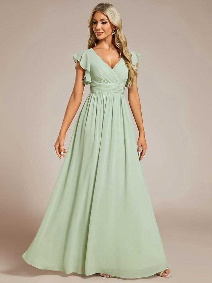 Liliana | Abito da damigella in chiffon con maniche plissettate e scollatura sul retro