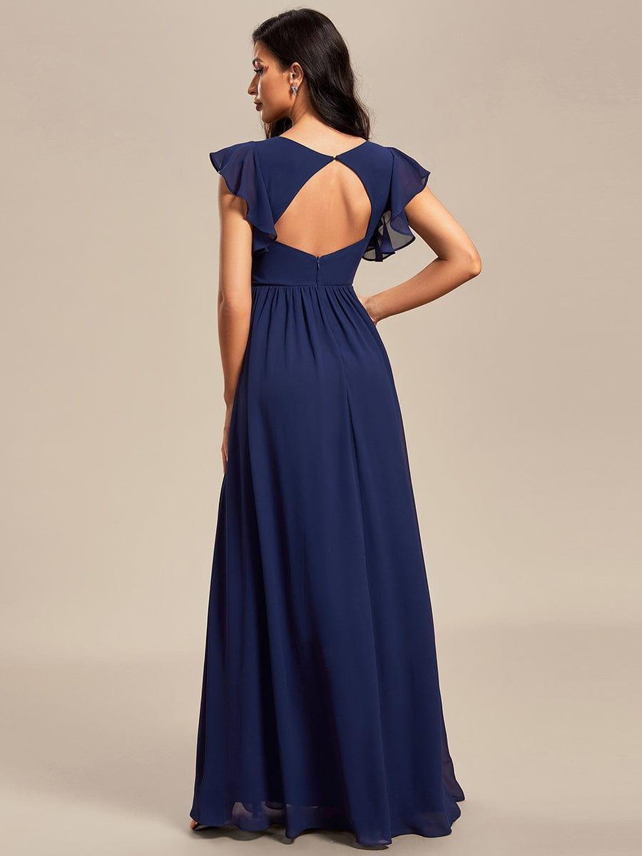 Liliana | Abito da damigella in chiffon con maniche plissettate e scollatura sul retro