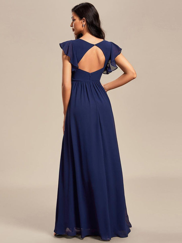 Liliana | Abito da damigella in chiffon con maniche plissettate e scollatura sul retro