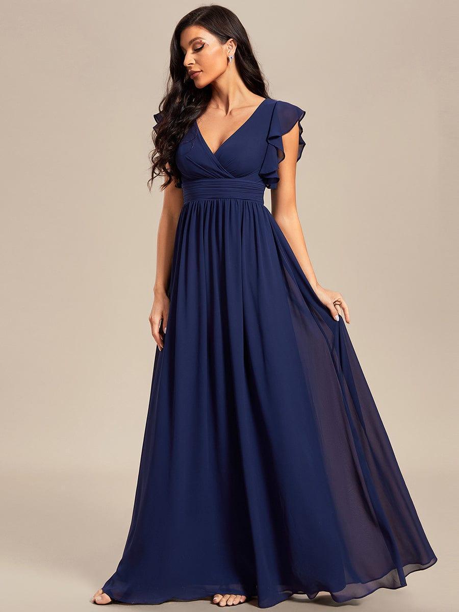 Liliana | Abito da damigella in chiffon con maniche plissettate e scollatura sul retro