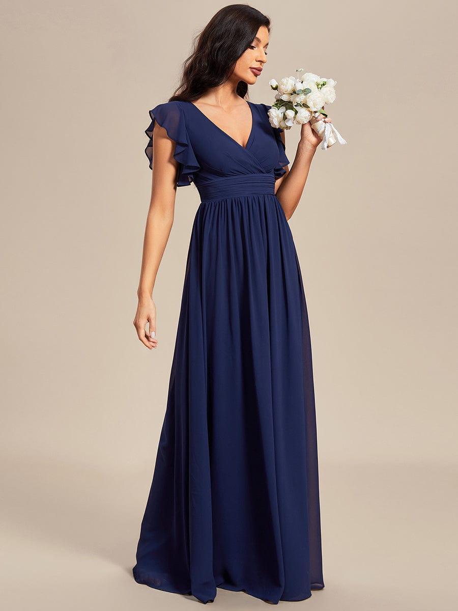 Liliana | Abito da damigella in chiffon con maniche plissettate e scollatura sul retro