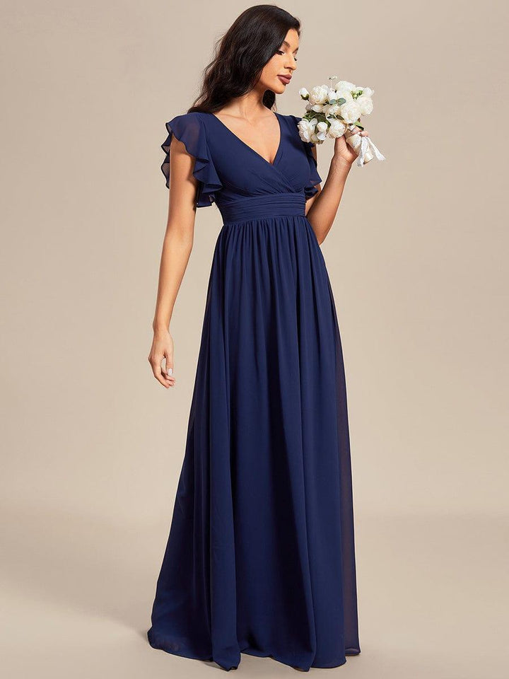 Liliana | Abito da damigella in chiffon con maniche plissettate e scollatura sul retro