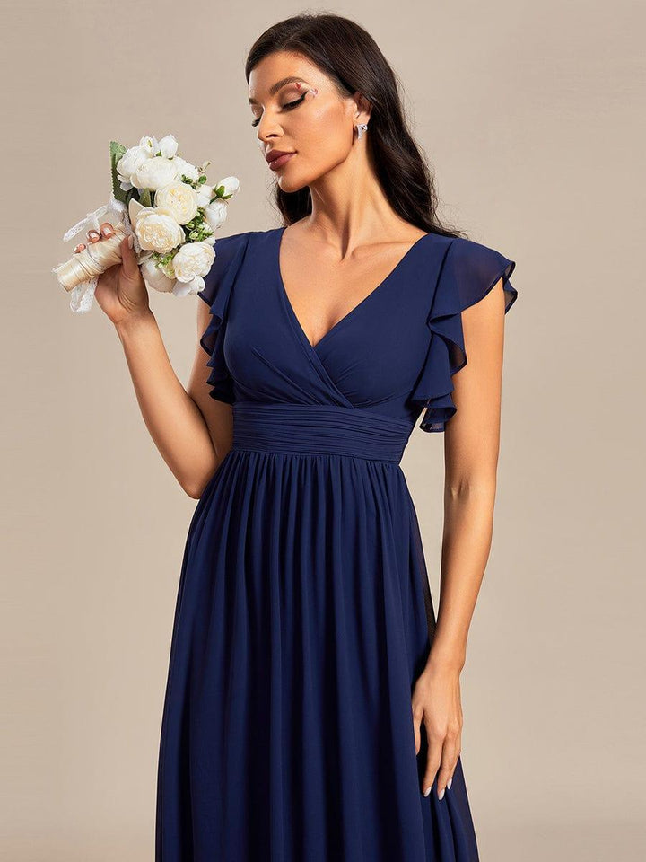 Liliana | Abito da damigella in chiffon con maniche plissettate e scollatura sul retro