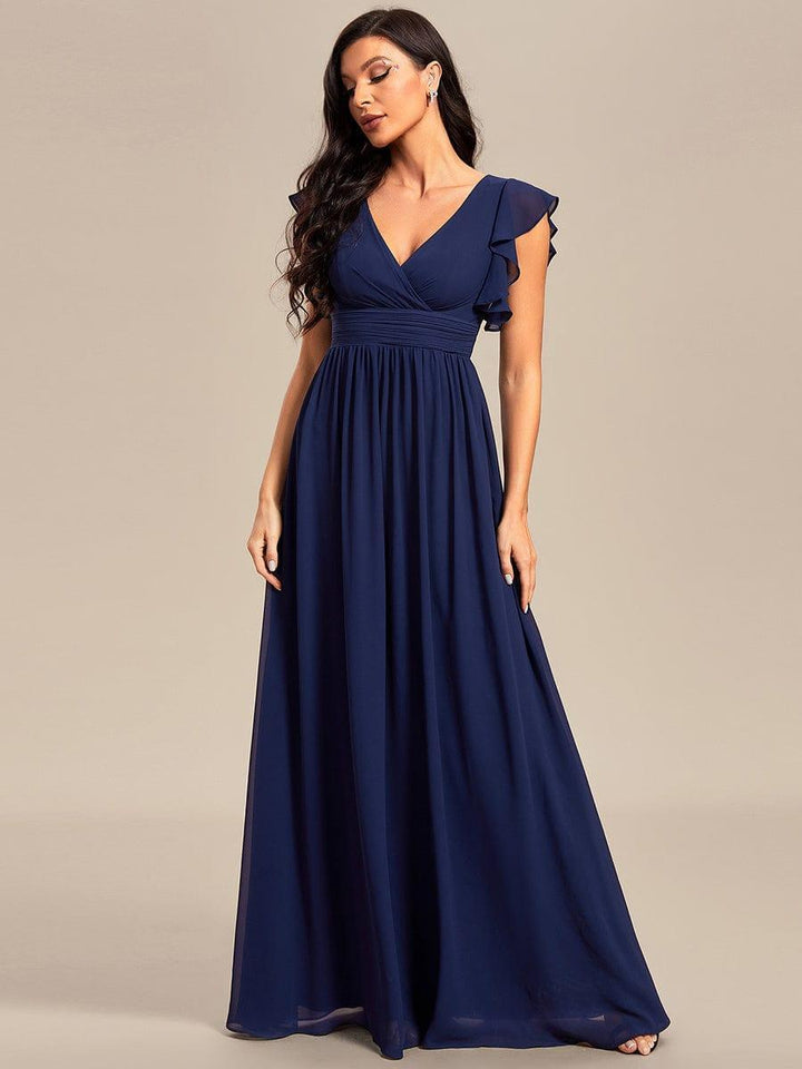 Liliana | Abito da damigella in chiffon con maniche plissettate e scollatura sul retro