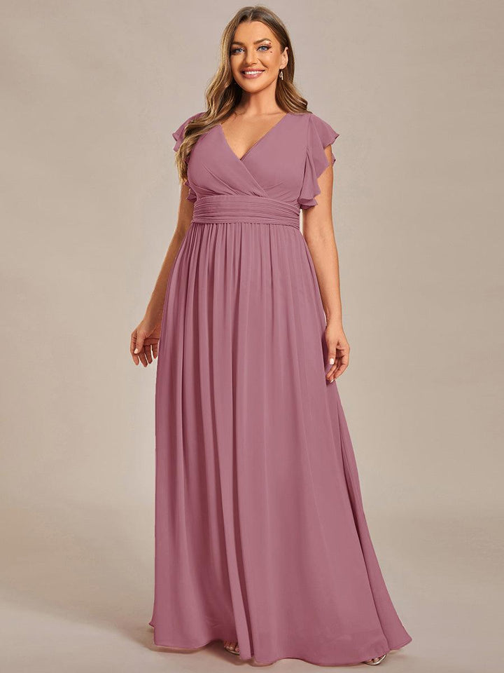 Liliana | Abito da damigella in chiffon con maniche plissettate e scollatura sul retro