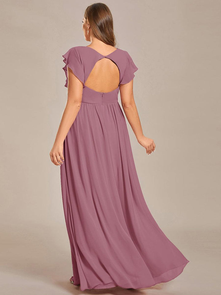 Liliana | Abito da damigella in chiffon con maniche plissettate e scollatura sul retro