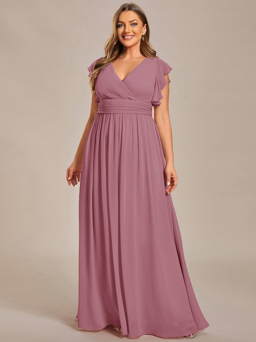 Liliana | Abito da damigella in chiffon con maniche plissettate e scollatura sul retro