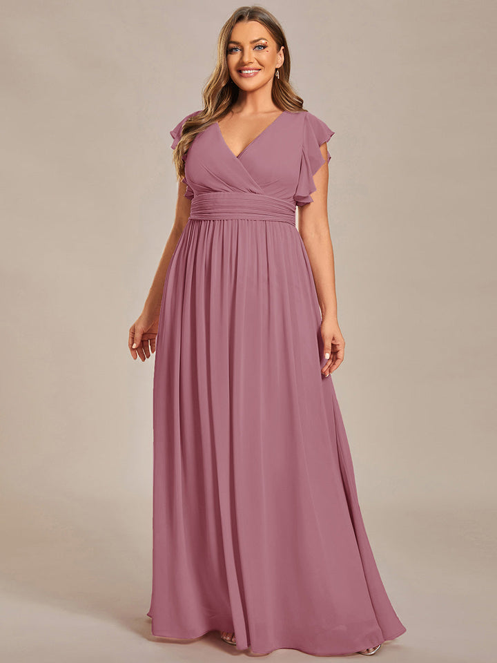 Liliana | Abito da damigella in chiffon con maniche plissettate e scollatura sul retro