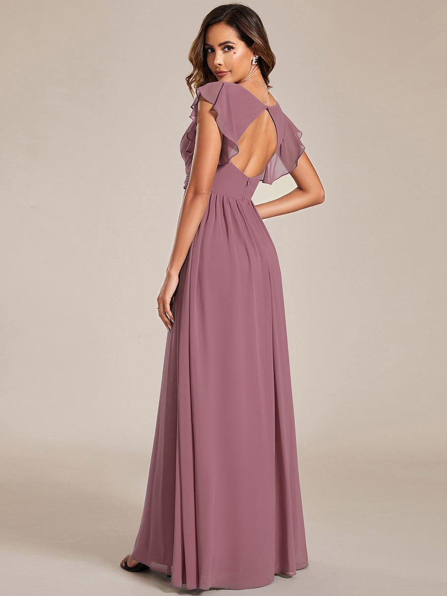 Liliana | Abito da damigella in chiffon con maniche plissettate e scollatura sul retro