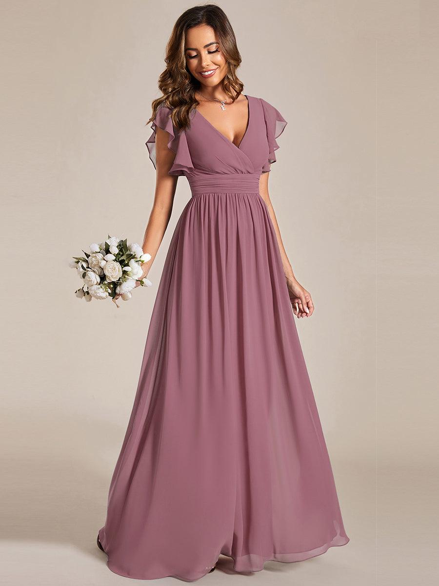 Liliana | Abito da damigella in chiffon con maniche plissettate e scollatura sul retro