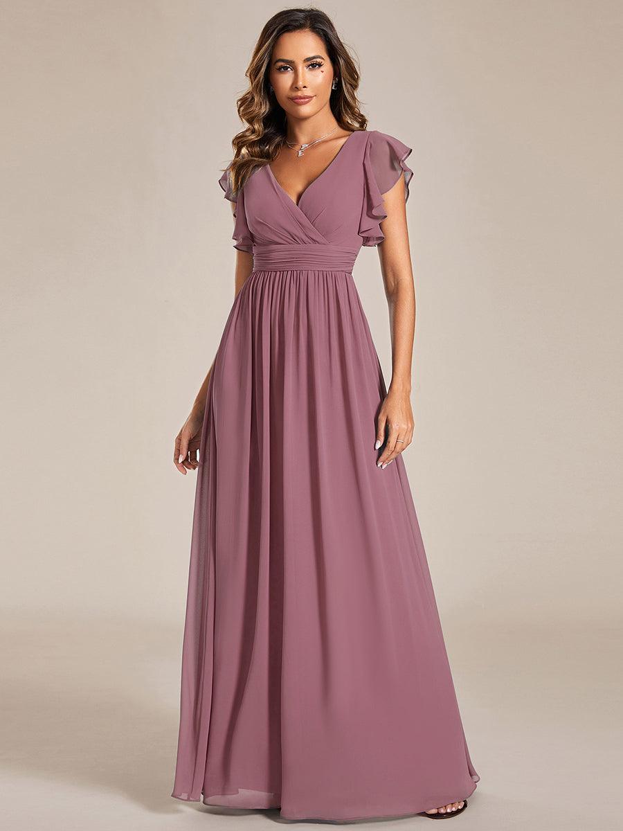 Liliana | Abito da damigella in chiffon con maniche plissettate e scollatura sul retro