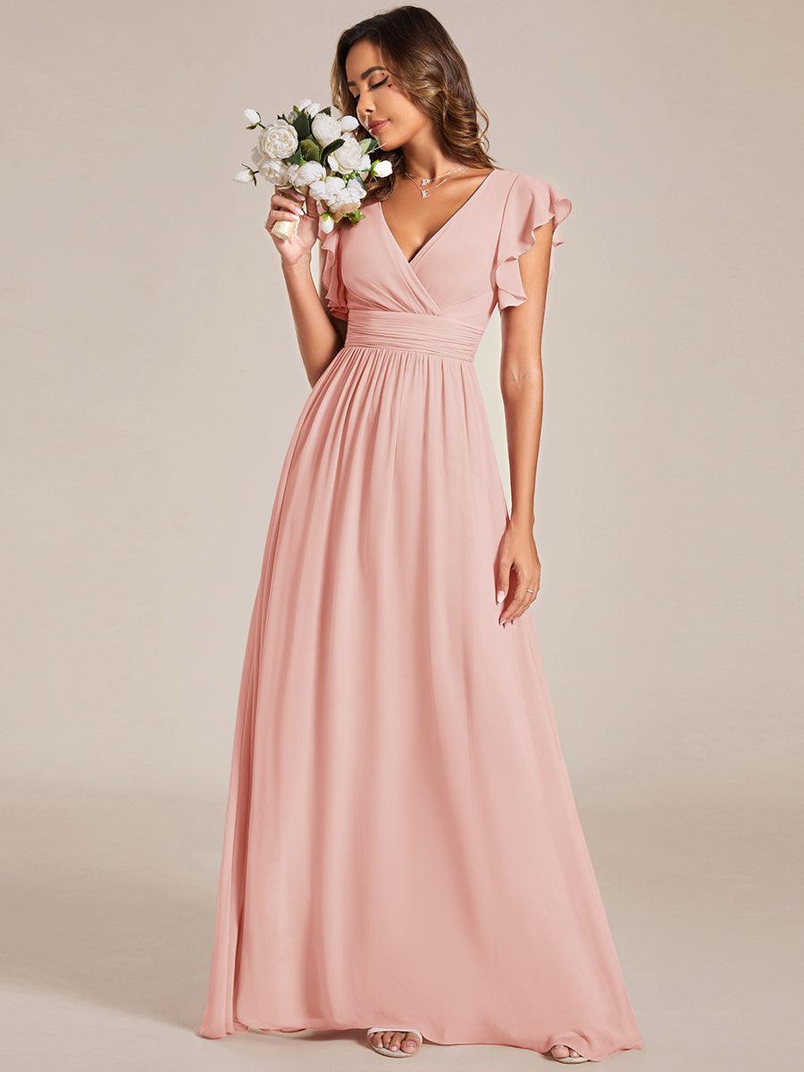 Liliana | Abito da damigella in chiffon con maniche plissettate e scollatura sul retro