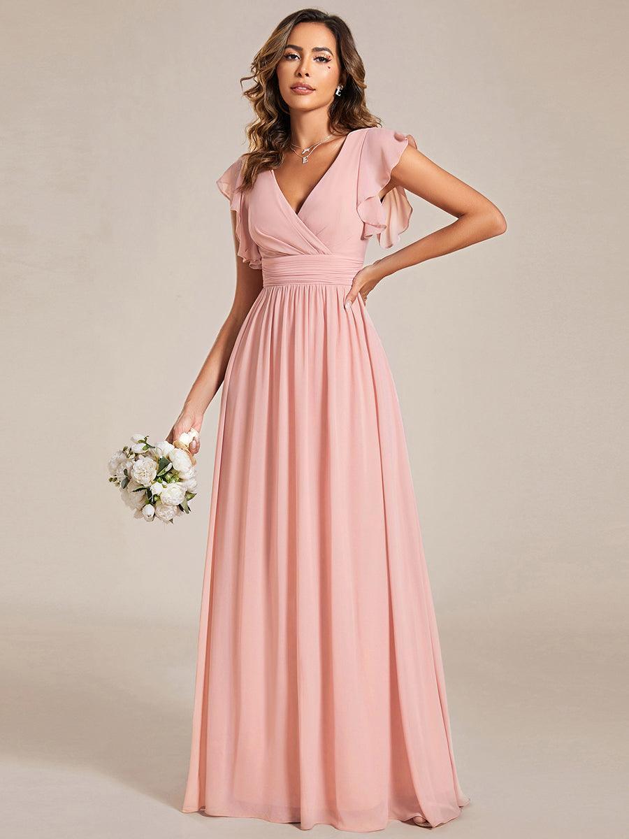 Liliana | Abito da damigella in chiffon con maniche plissettate e scollatura sul retro