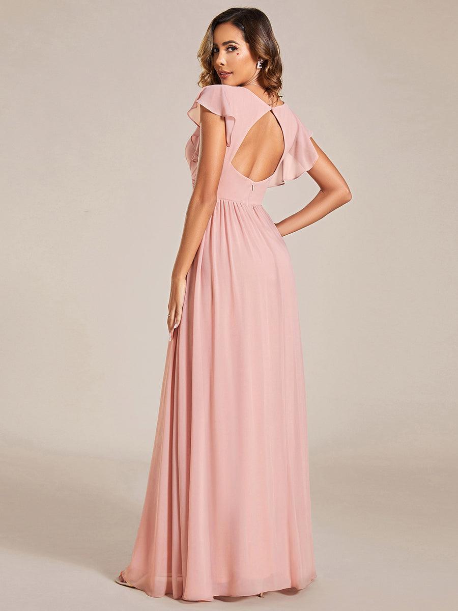 Liliana | Abito da damigella in chiffon con maniche plissettate e scollatura sul retro