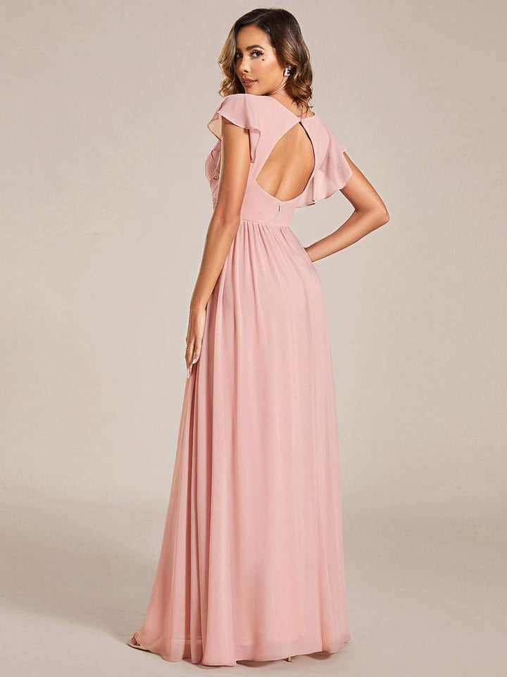 Liliana | Abito da damigella in chiffon con maniche plissettate e scollatura sul retro